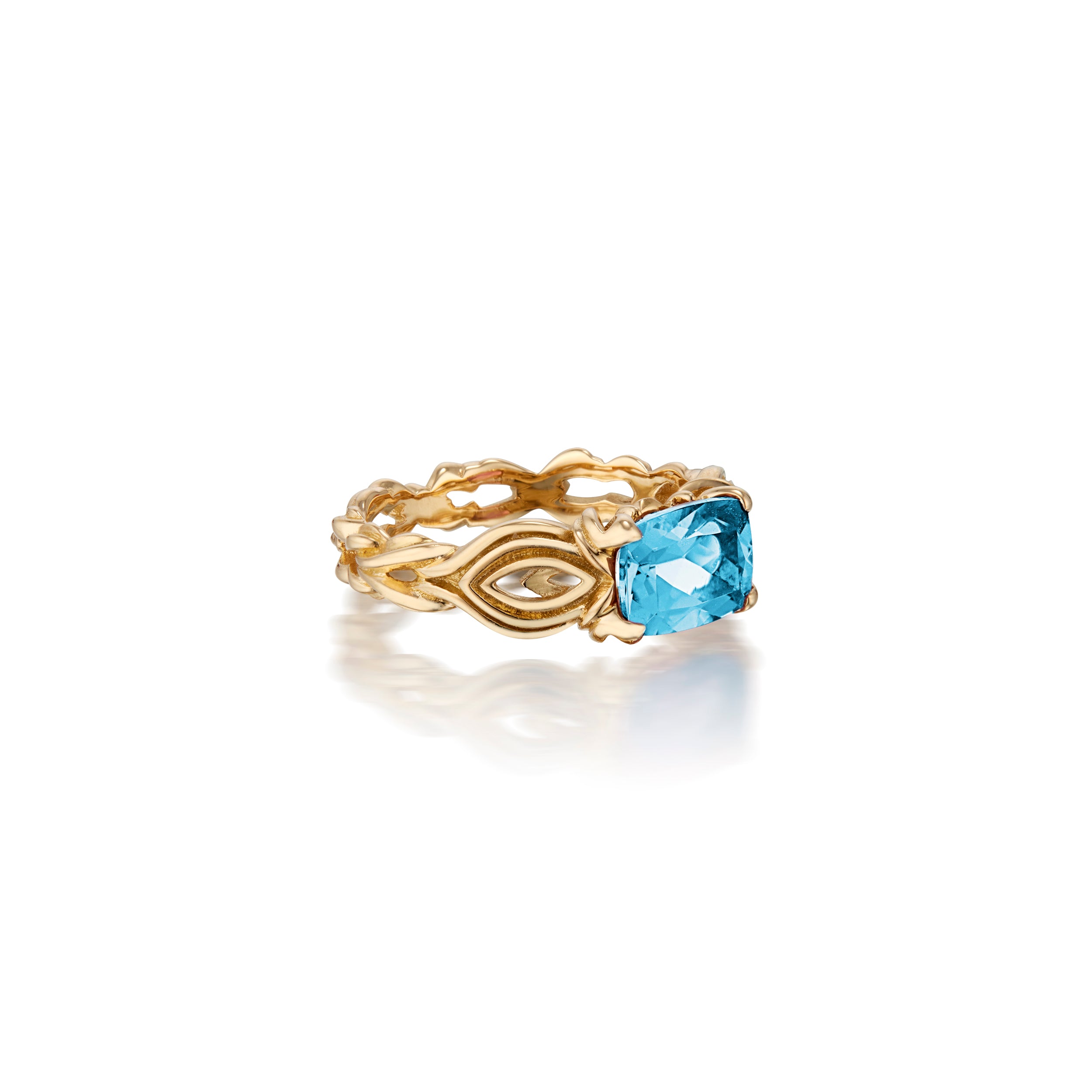 Tracery Baguette Ring, Blue Zircon